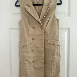 Tan Sleeveless Double-Breasted Vest Dress